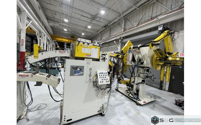 6,000 x 12" Coe Press Equipment High Strength Steel Coil Feed Line with Double End Reel, Powered Straightener, and Combination Servo Feed Straightener, Year 2015