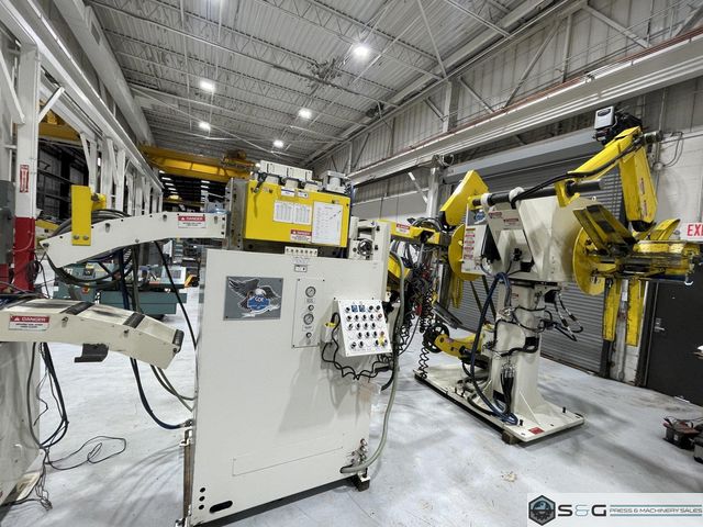 6,000 x 12" Coe Press Equipment High Strength Steel Coil Feed Line with Double End Reel, Powered Straightener, and Combination Servo Feed Straightener, Year 2015