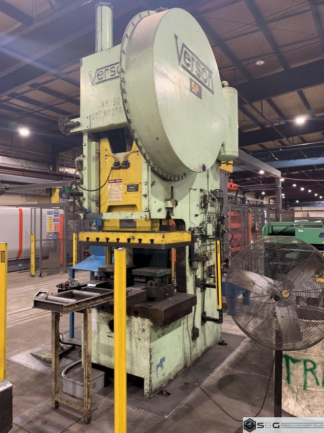 150 ton Verson Single Crank Mechanical Metal Stamping Gap Frame Press For Sale, Model 150-OBG Includes Mechanical Recondition!