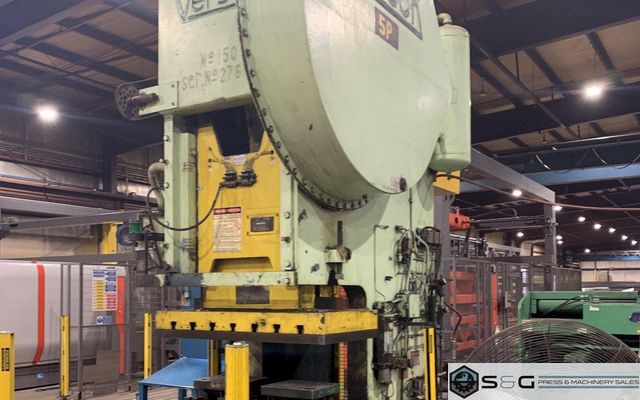 150 ton Verson Single Crank Mechanical Metal Stamping Gap Frame Press For Sale, Model 150-OBG Includes Mechanical Recondition!