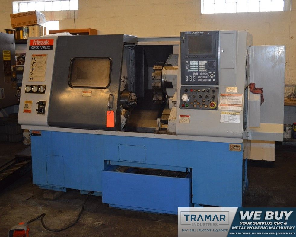 MAZAK QT250 CNC TURNING CENTER WITH CHIP CONVEYOR