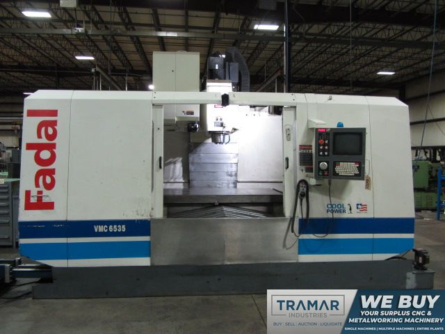 FADAL VMC6535HT CNC VERTICAL MACHINING CENTER WITH 7,500 RPM 50 TAPER SPINDLE AND CHIP CONVEYORS