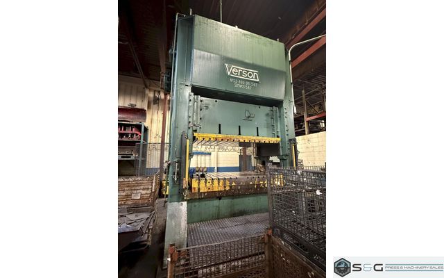 300-ton Verson Straight Side Mechanical Stamping Press For Sale. Model S2-300-96-54t, In Operation in a plant!