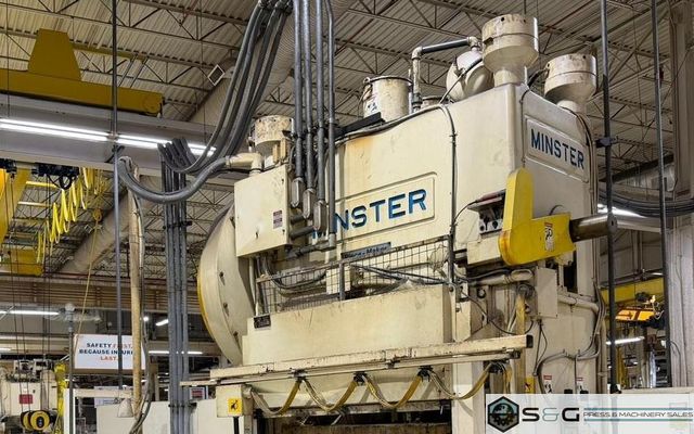 150-ton Minster "Piece-Maker" Back Geared Straight Side Press Model P2-150-60 For Sale, Year 1996 -  Includes Coil Feed Line