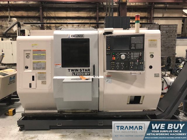 OKUMA TWIN STAR 200MY CNC LATHE W/Twin Turrets, Twin Spindle, C/Y Axis, Parts Catcher, LNS Barfeed, Chip Blaster, 2004