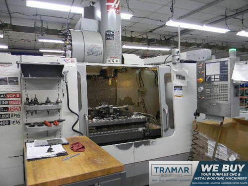 HAAS VF-4SSAPC CNC VERTICAL MACHINING CENTER, 12K Spindle, 2 Pallets, Rigid Tap, 24 ATC, 4th Axis Drive (2006)