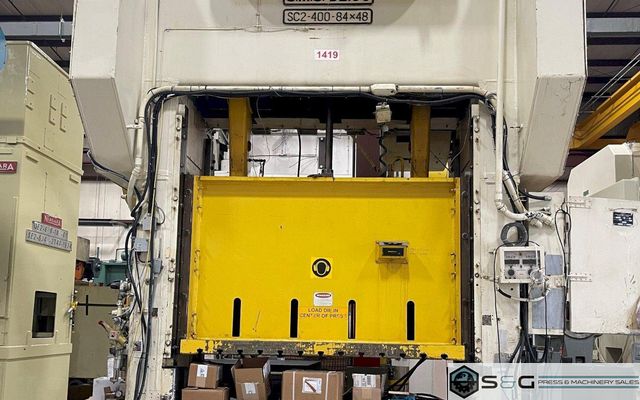 400 ton Bliss SC2-400-84-48 Used Straight Side Mechanical Metal Stamping Press For Sale, Year 1980, Good Running Press!