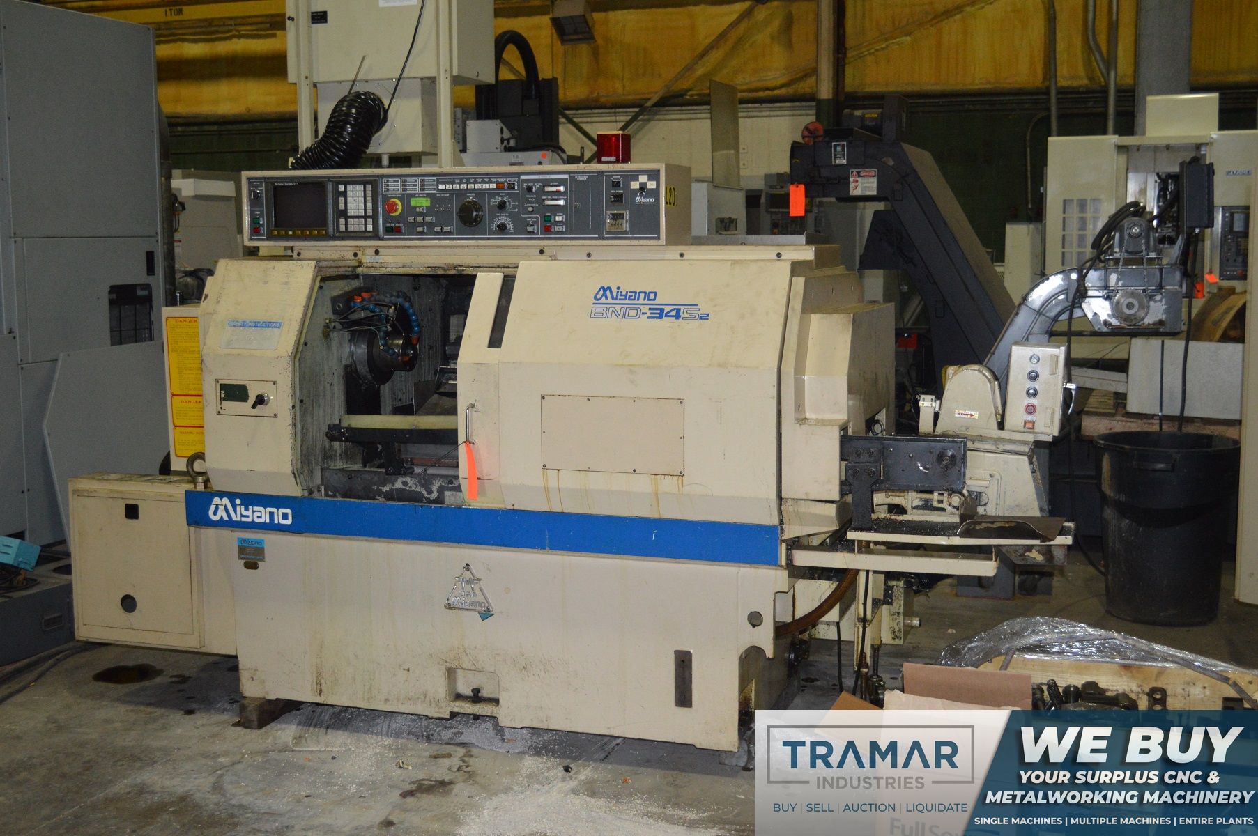 MIYANO BND34S2 CNC LATHE w/Fanuc 0T, Subspindle, Barfeed, Live Tooling, Parts Catcher, Holders, 1997