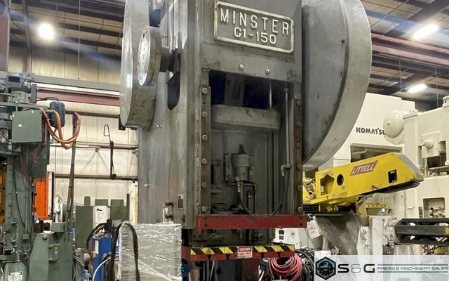 150 ton Minster G1-150 OBI Mechanical Metal Stamping Press For Sale, Variable Speed, Under Power!
