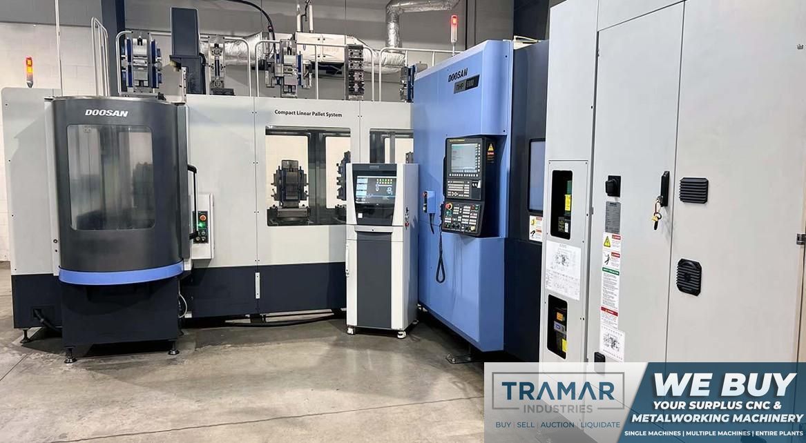2022 Used DN Solutions NHP5000 Doosan CNC Horizontal Machining Center with 12 Station Doosan LPS 5000 Pallet Pool For Sale