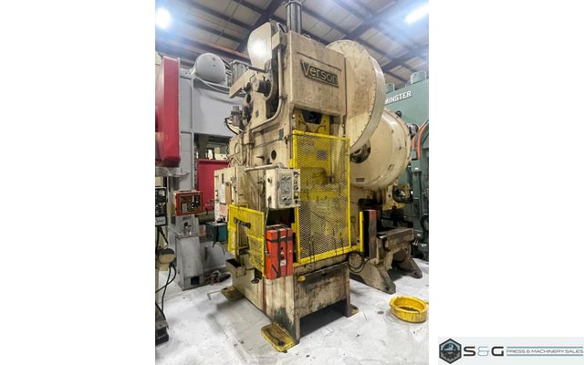 150 ton Verson Single Crank Mechanical Metal Stamping Gap Frame Press For Sale, Model 150-OBG Includes Mechanical Recondition!