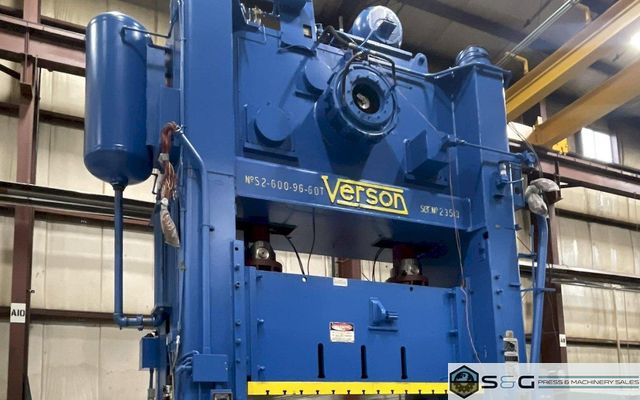 600 Ton Verson S2-600-96-60t Rebuilt Straight Side Mechanical Press For Sale, Ready To Ship!