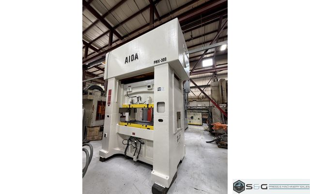 300-ton Aida PMX-L2-300(1) Used Straight Side Mechanical Stamping Press For Sale, "New" Press Controls Included. Year 1990