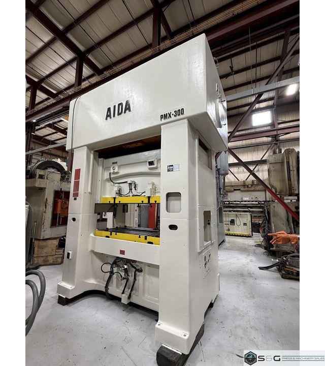 300-ton Aida PMX-L2-300(1) Used Straight Side Mechanical Stamping Press For Sale, "New" Press Controls Included. Year 1990