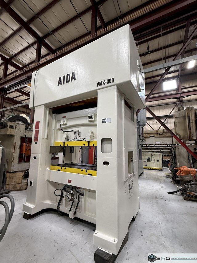 300-ton Aida PMX-L2-300(1) Used Straight Side Mechanical Stamping Press For Sale, "New" Press Controls Included. Year 1990