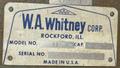 10 Ton W.A. Whitney Manual Punch No. 91, Bench Model