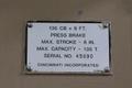 135 Ton x 10 Ft Cincinnati Hydraulic Press Brake Model 135CB8