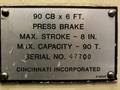 90 TON X 8' CINCINNATI MODEL #90CBx6 HYDRAULIC CNC PRESS BRAKE: STOCK #17093