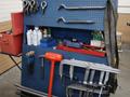 Portable Tool Rack with: Clamps, Hand Tools, Lifting Straps, Chains, Eye-Bolts, Hooks- Auction Item