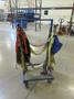 Rolling Cantilever Rack with Assorted Lifting Straps and Chains- Auction Item