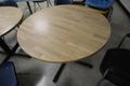 Lunch Room Tables (3) Round and 1 Rectangular with Steel and Plastic Chairs- Auction Item