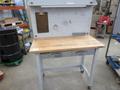 Portable Work Bench with Maple Top, Upper Shelf, Drawer, Work light- Auction Item