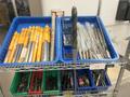 Drills, Large Assortment including, Hammer Drills, Reamers, Counter Sinks Taps On MORE on Uline 4-Shelf 36" x 24" x 78" Metal Wire Rolling Cart- Auction Item
