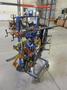 Rolling Cantilever Rack with Large Assortment of Clamps, Come-Along, Posi-Lock 210 Bearing Puller, Caldwell 76E 4800 LBS Batter Lifting Bar- Auction Item