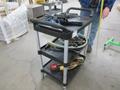 Rubbermaid Shop Cart, 3 Shelves with Dust Pans, Plumbing Fittings and More- Auction Item