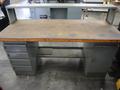 Equipton Work Bench, Wood Top, Upper Shelf, Lower Shelf, Base with 4-Drawers and Cabinet- Auction Item