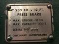 230 TON X 14' CINCINNATI MODEL #230CBX12 HYDRAULIC PRESS BRAKE: STOCK 16875