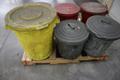 Oily Waste Containers, (3) Just-Rite 10 Gallon Foot Lever Operated, (2) Galvanized Cans With Lids, (1) Plastic Can- Auction Item