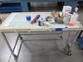 Metal Frame Rolling Table with Wood and Glass Top *No Contents*- Auction Item