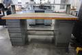 Equipton Work Bench, Wood Top, Upper Shelf, Lower Shelf, Base with 4-Drawers and Cabinet- Auction Item