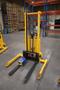 Uline H-5439 Electric Straddle Stacker Lift, 2,200# Cap, 63" Max Height, 50" Between Outriggers, 12 Volt Battery with Charger, 42" Forks- Auction Item