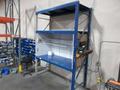 Pallet Rack Shipping Desk Unit, Tab and Slot Style, (2) Uprights 120" x 36", (3) 7' Shelves, with Added Shelving and Overhead Light- Auction Item