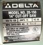 14" Delta Abrasive Cut-Off Saw Model 20-150, Stand, 1 Phase