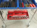 Hand Tools, Large Assortment including 3/4" Drive Socket Set, Pry Bars, Files, Punches and MORE on 4-Shelf Uline 36" x 24" x 78" Metal Wire Rolling Cart- Auction Item