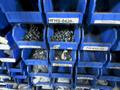 Plastic Bins Mounted to Wall with Contents of Assorted Hardware and Fasteners- Auction Item