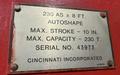 230 TON X 10&#039; CINCINNATI MODEL #230-8AS HYDRAULIC CNC PRESS BRAKE W/ UPGRADED CONTROLS: STOCK #19386
