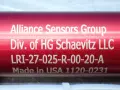 ALLIANCE SENSORS GROUP 2 LINEAR VARIABLE INDUCTIVE TRANSDUCER POSITION SENSORS  -  LRI-27-025-R-00-20-A