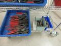 Hand Tools, Large Assortment including Tin Snips, Snap Ring Pliers, Wire Strippers, Banding Cutters and MORE on 4-Shelf Uline 36" x 18" x 78" Metal Wire Rolling Cart- Auction Item