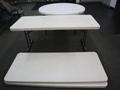 Lifetime White Plastic Top Folding Tables, (3) Rectangle 72" x 30" x 29", (1) Round 60" x 29"- Auction Item