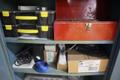 2 Door Metal Cabinet with Contents, Hand Tools, Powder Coating Gun and Cabinet Parts,  Air Fittings- Auction Item
