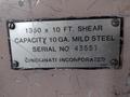 10&#039; x 10 GAUGE CINCINNATI MODEL #1350 CNC HYDRAULIC POWER SQUARING SHEAR: STOCK 17233