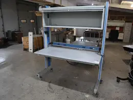 IAC Industries Portable Work Bench, Upper Cabinet, Formica Work Surface, Power Strip, Locking Casters- Auction Item