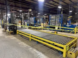 50" x 48" x 92" HIGH LANTECH QL AUTOMATIC SHRINK WRAPPER WITH IN-FEED &amp; OUT-FEED CONEYOR. STOCK # 0980426