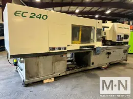 240 TON 10.7 OZ TOSHIBA MODEL EC240V21-6 INJECTION MOLDING MACHINE MFG 2002