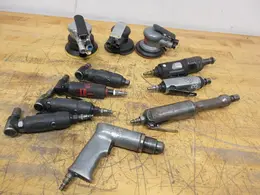Pneumatic Power Tools, (3) 4.5" Palm Sanders, (4) 90 Deg Die Grinders, (3) Straight Die Grinders, (1) Drill with 3/8" Keyed Chuck- Auction Item