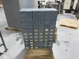 Metal Storage Cabinets - Total 66 Bin Shelving Unit with Drawers (3) Stackable- Auction Item